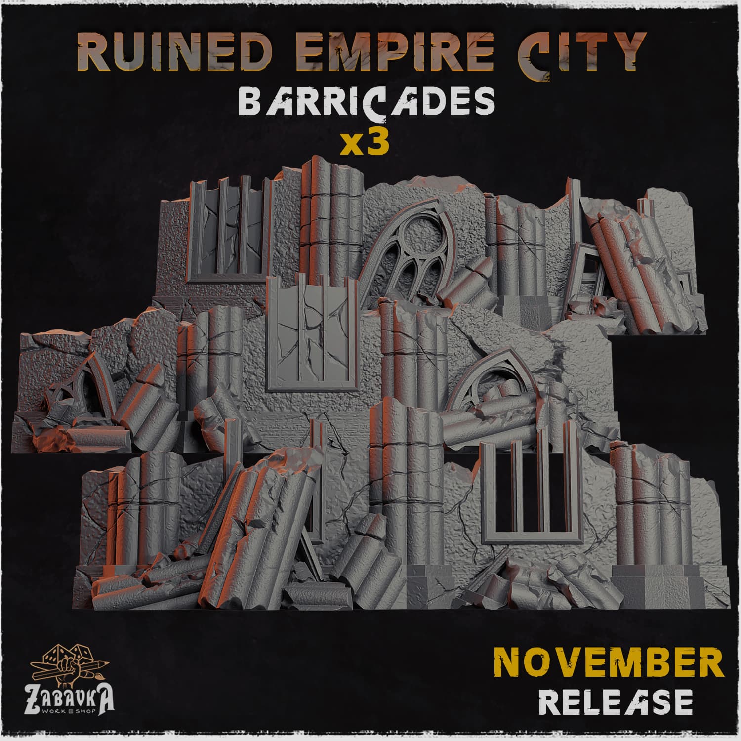 Ruined Empire City Barricades - Unpainted Resin thumbnail