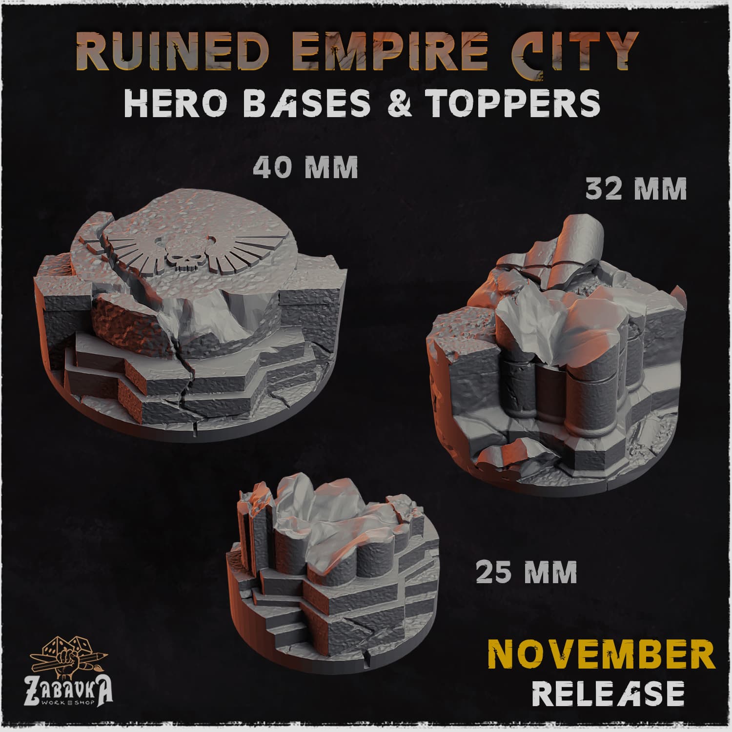 Ruined Empire City Hero Bases - Unpainted Resin thumbnail