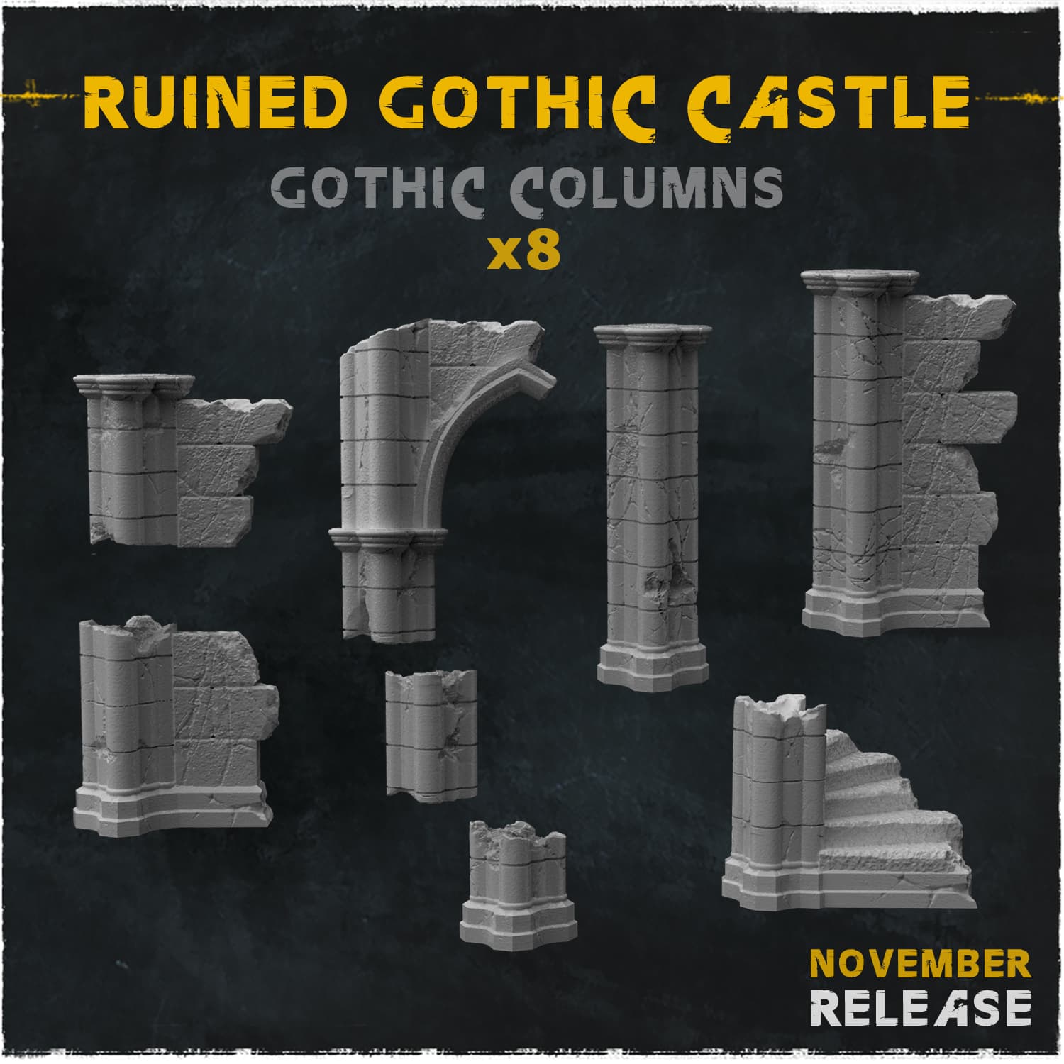 Ruined Gothic Castle Gothic Columns - Unpainted Resin thumbnail