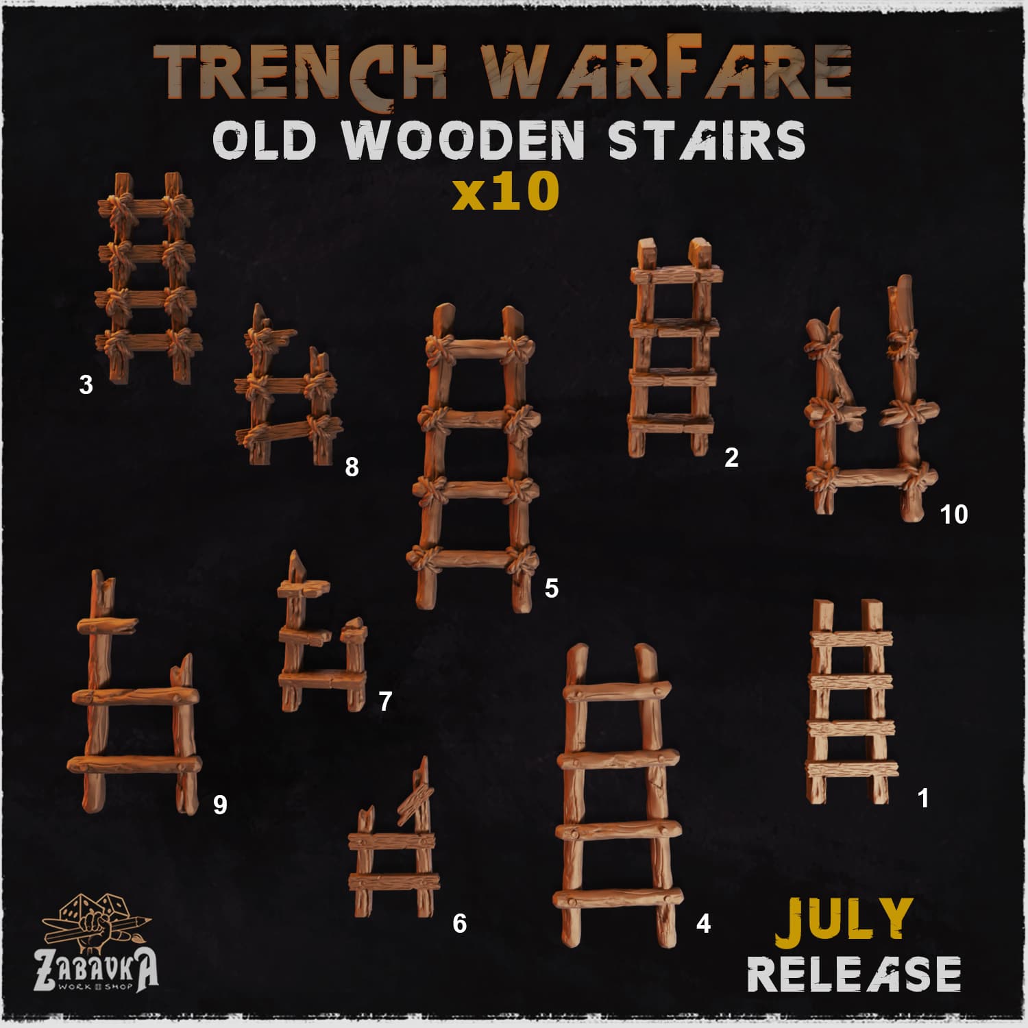 Trench Warfare Old Wooden Stairs - Unpainted Resin thumbnail