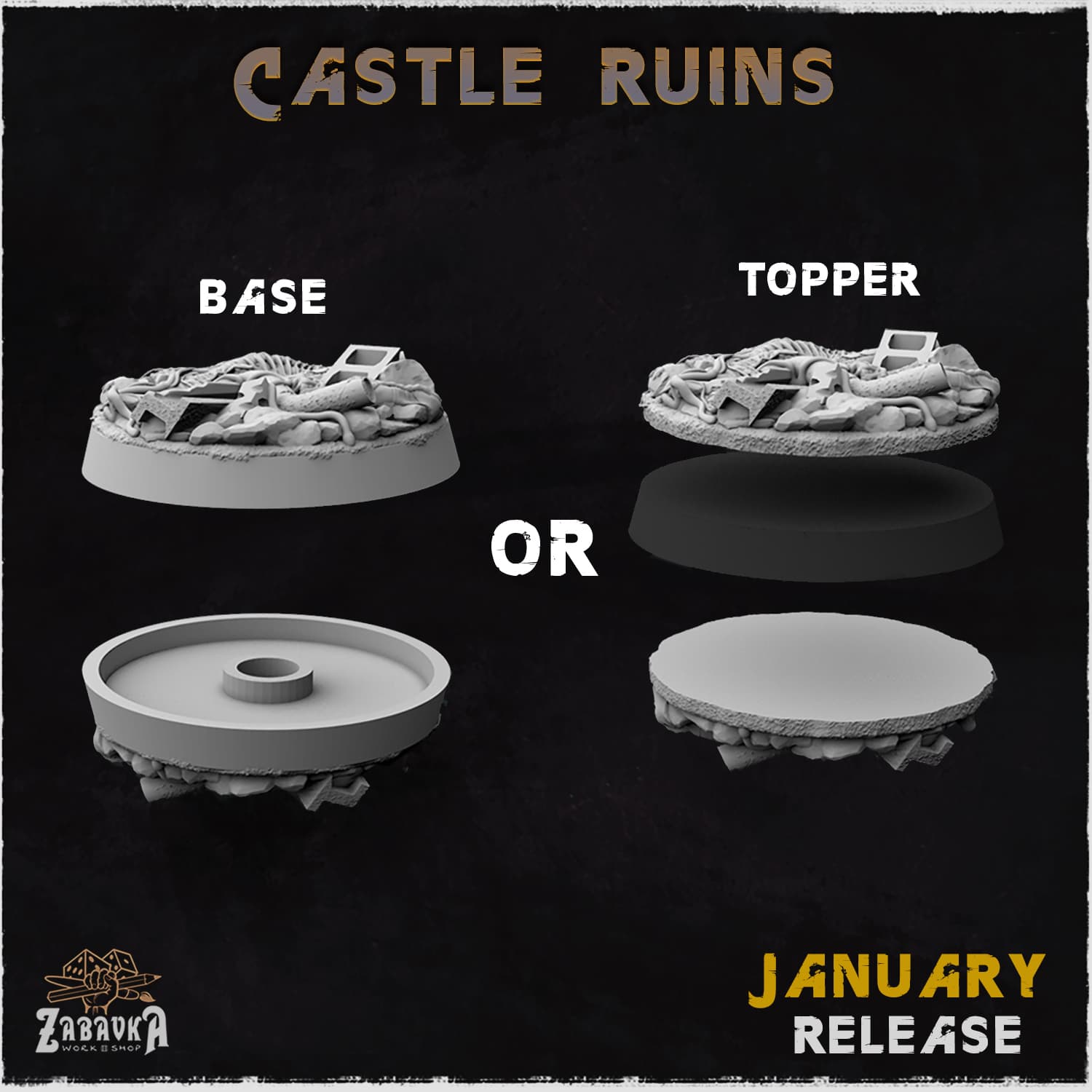 Castle Ruins Bases & Toppers - Unpainted Resin thumbnail