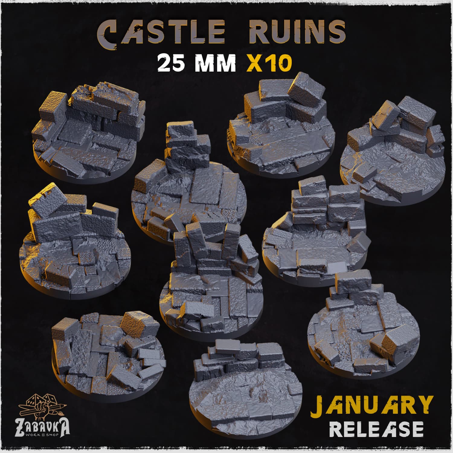 Castle Ruins Bases & Toppers - Unpainted Resin thumbnail