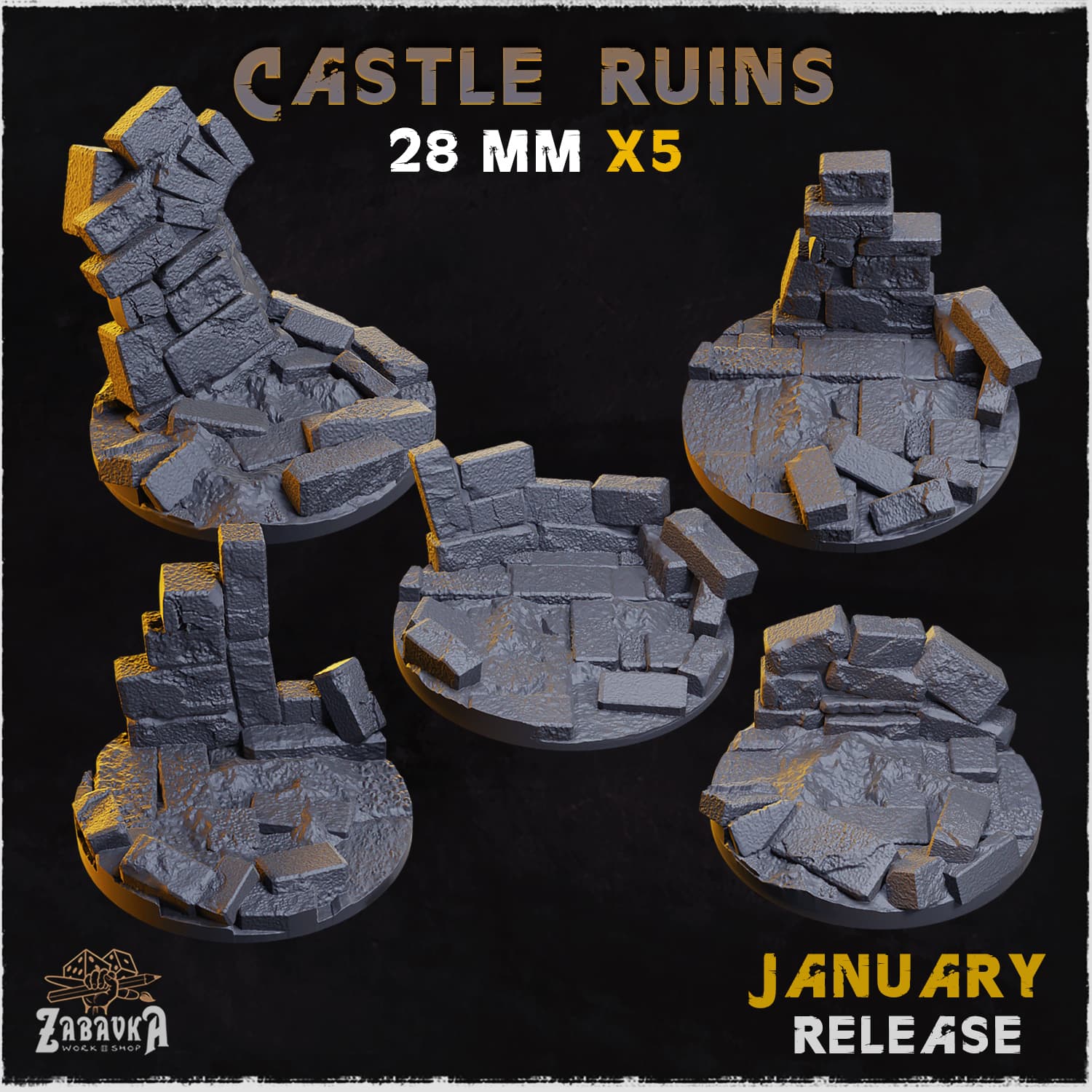 Castle Ruins Bases & Toppers - Unpainted Resin thumbnail