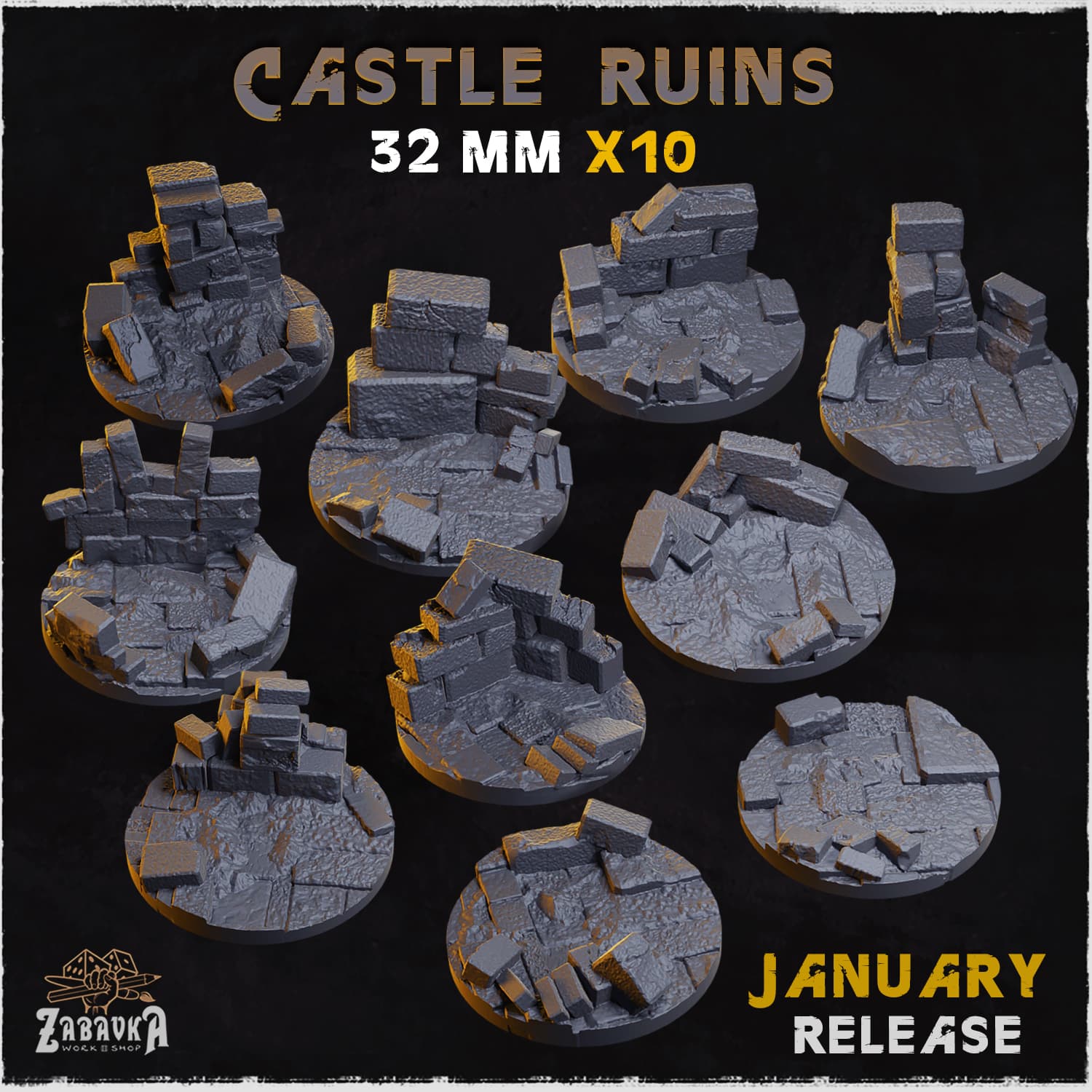 Castle Ruins Bases & Toppers - Unpainted Resin thumbnail