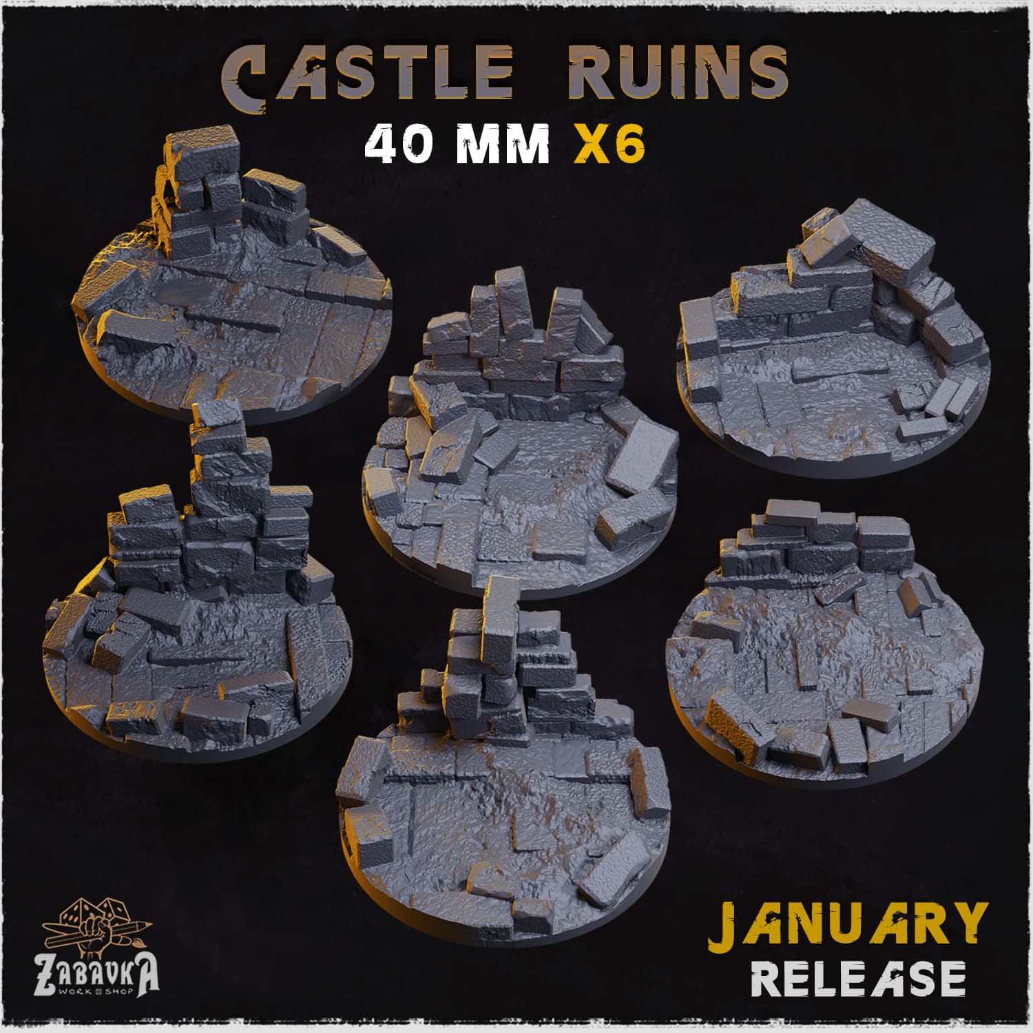 Castle Ruins Bases & Toppers - Unpainted Resin thumbnail