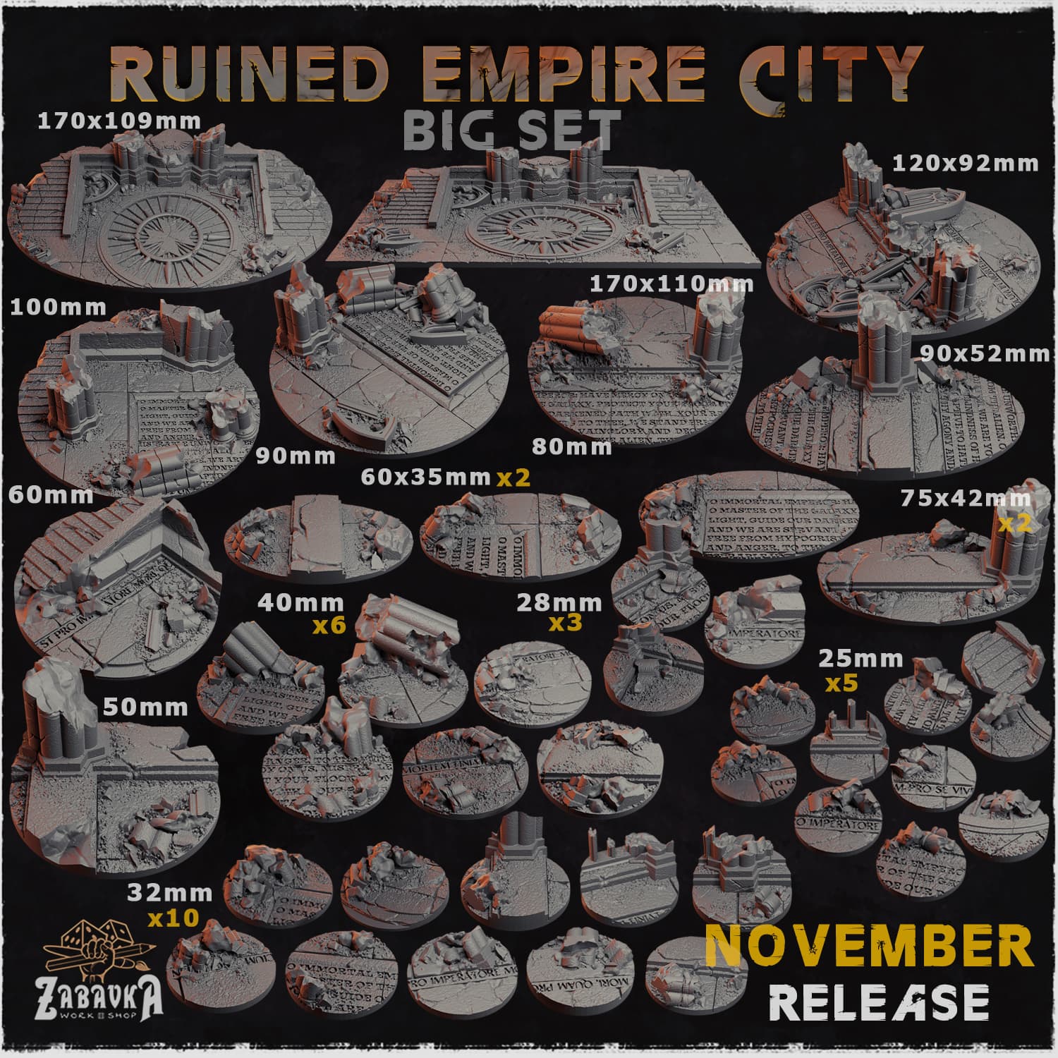 Ruined Empire City Bases & Toppers - Unpainted Resin thumbnail