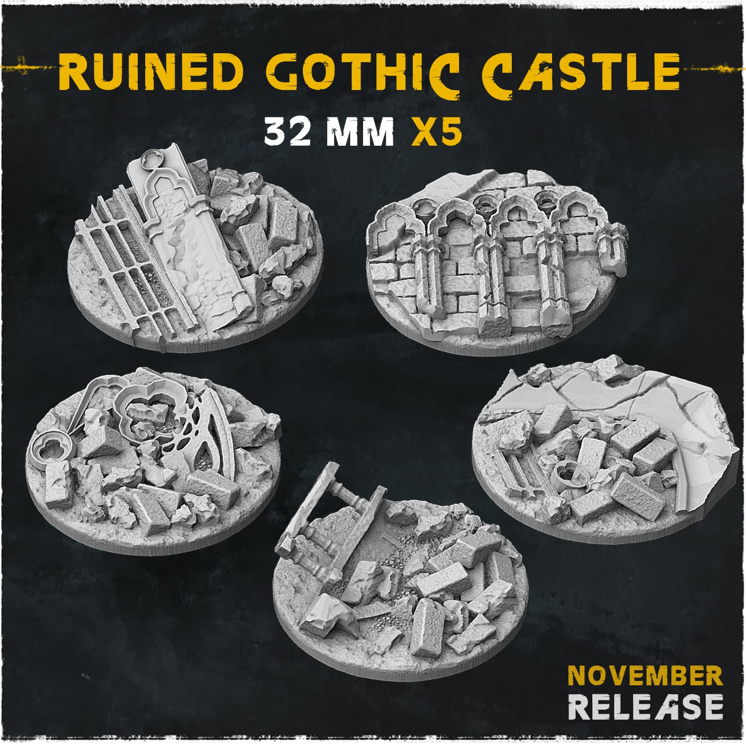 Ruined Gothic Castle Bases & Toppers - Unpainted Resin thumbnail
