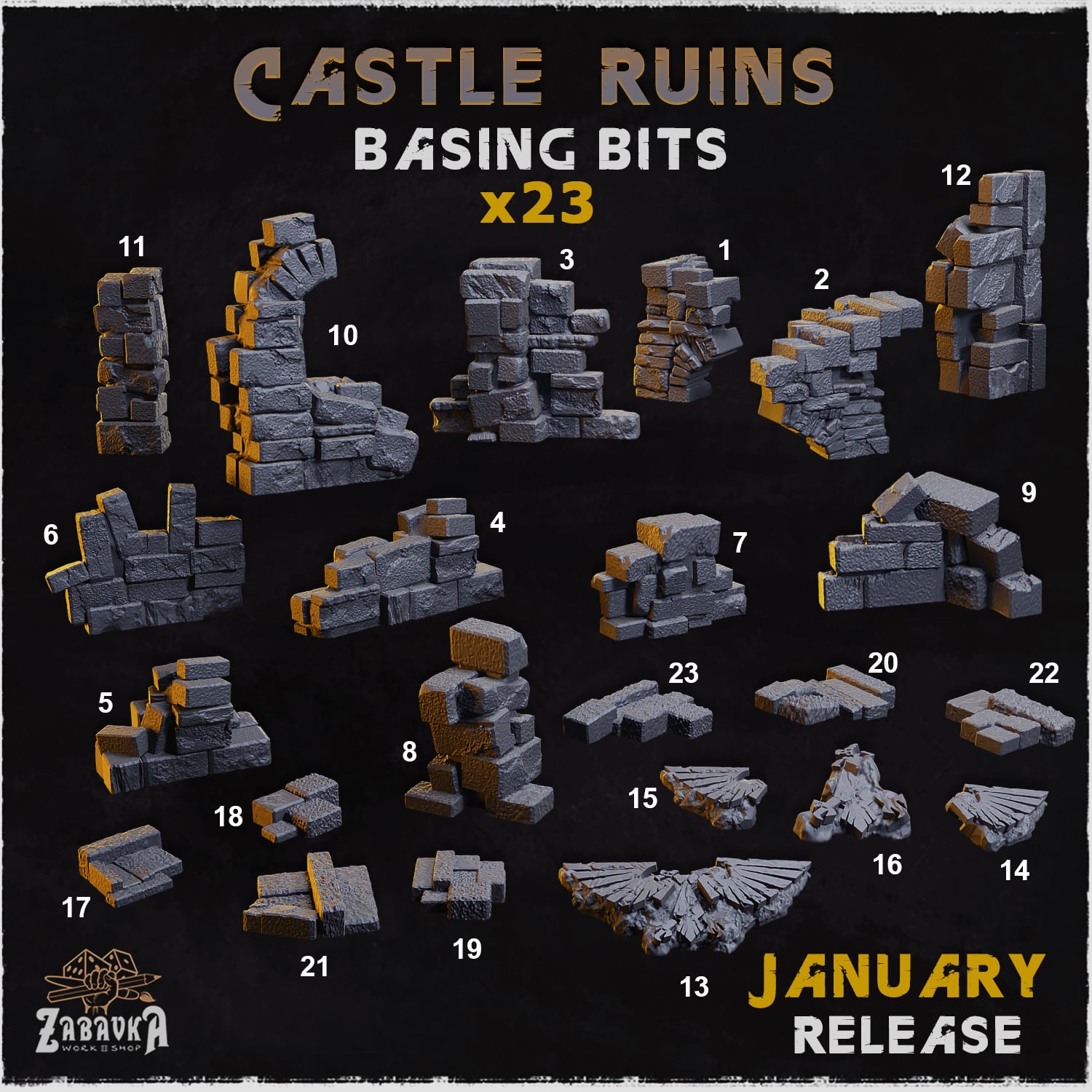 Castle Ruins Basing Bits - Unpainted Resin