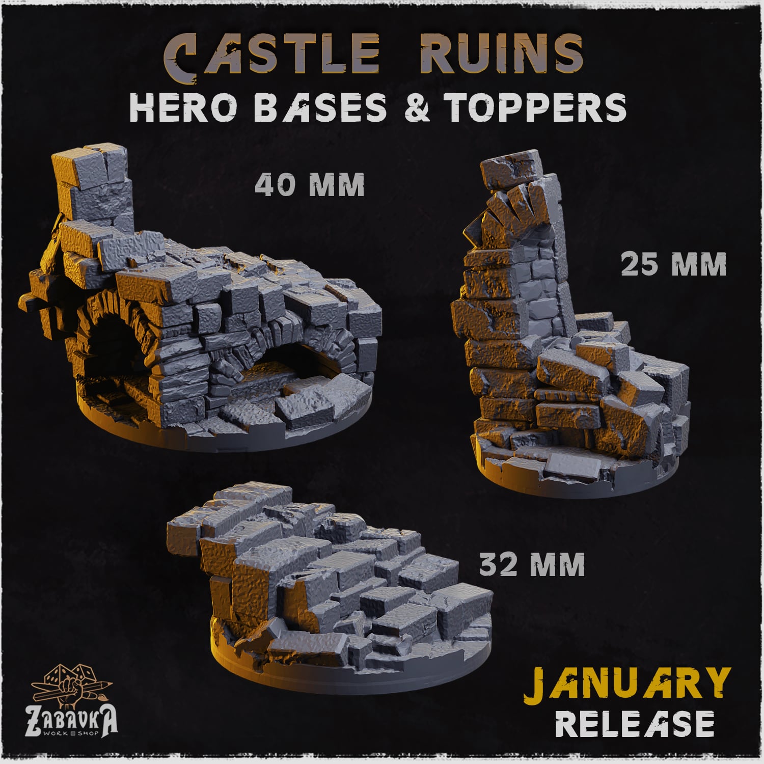 Castle Ruins Hero Bases - Unpainted Resin