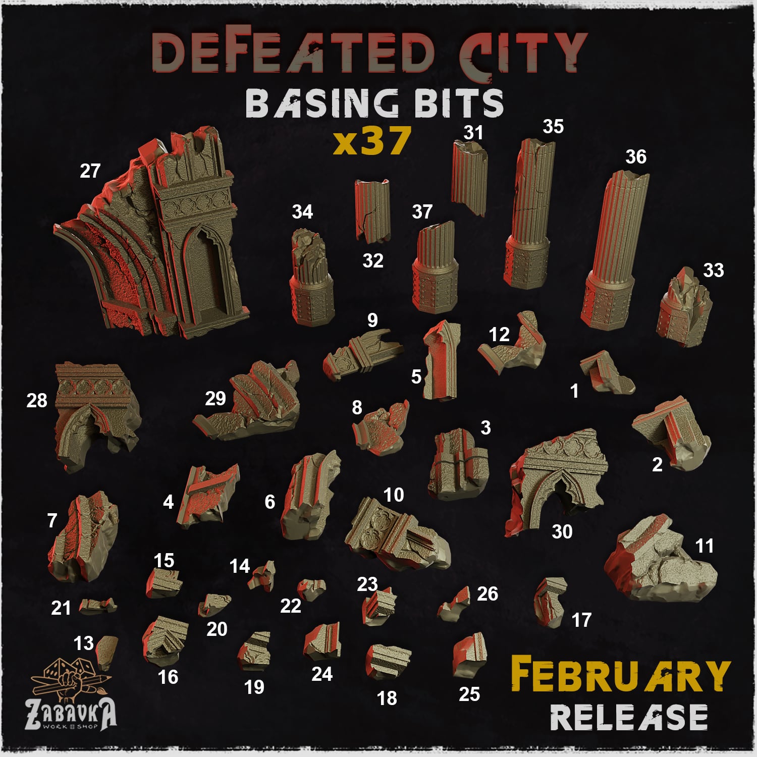 Defeated City Basing Bits - Unpainted Resin