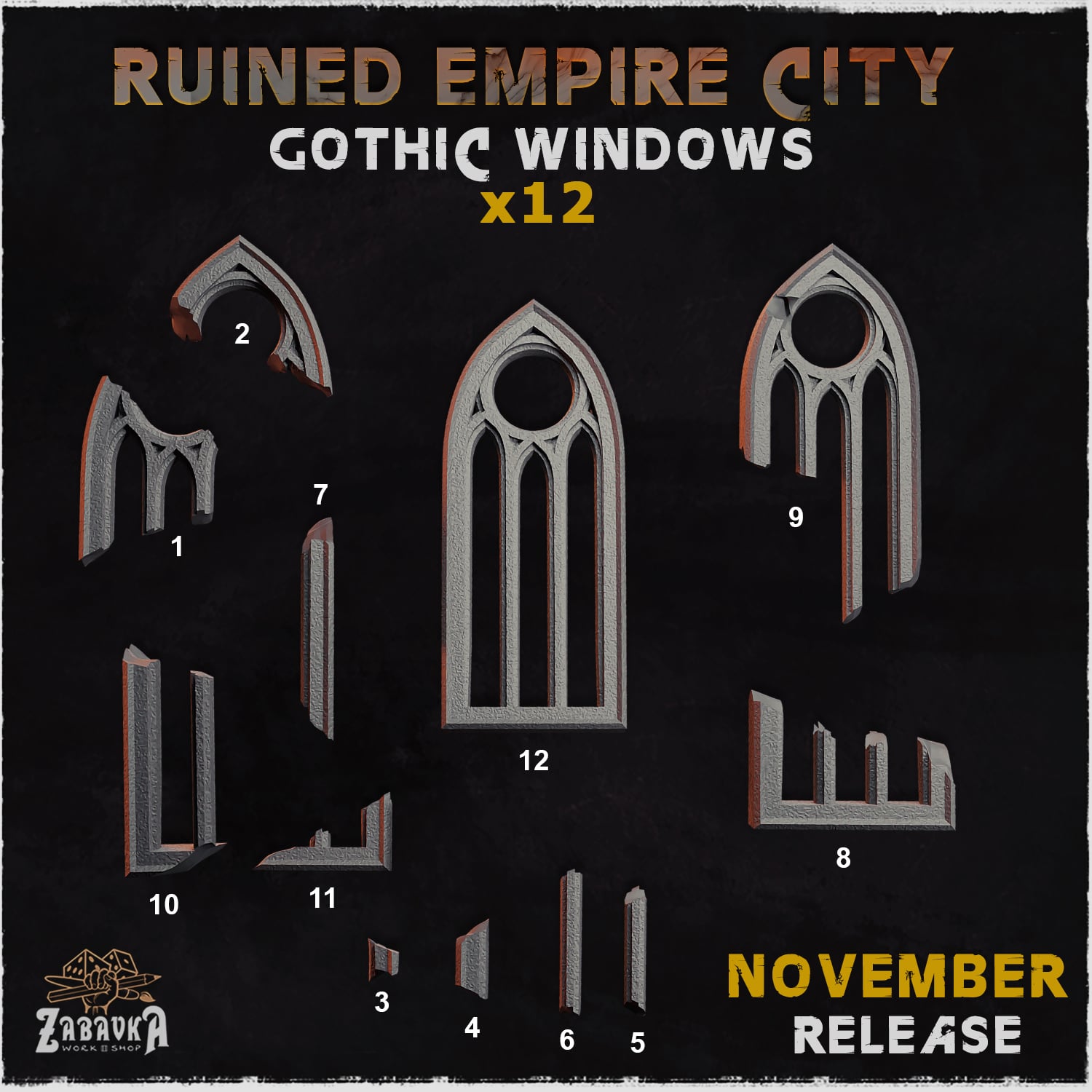 Ruined Empire City Gothic Windows - Unpainted Resin