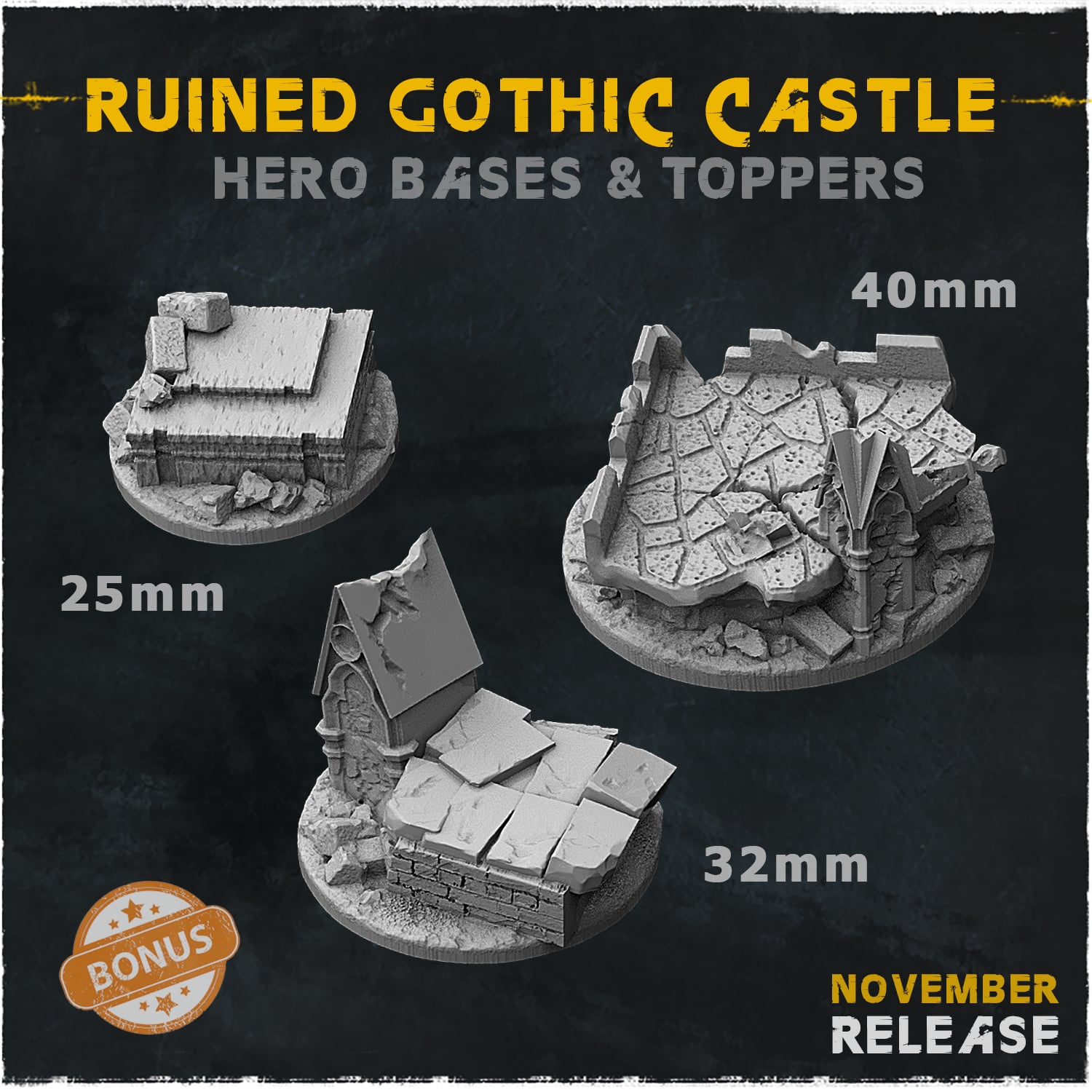 Ruined Gothic Castle Hero Bases - Unpainted Resin