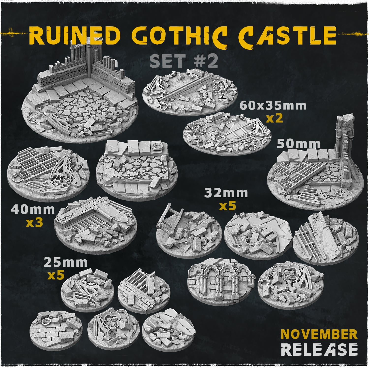 Ruined Gothic Castle Toppers - Unpainted Resin