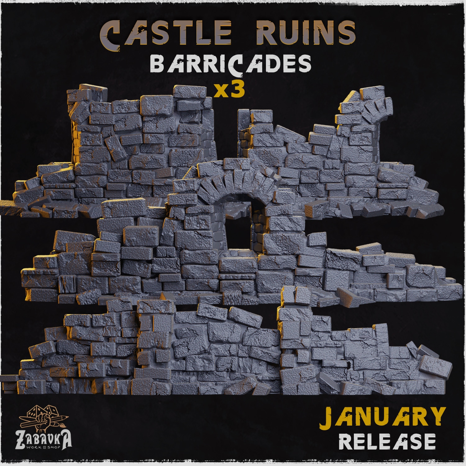 Castle Ruins Barricades - Unpainted Resin - image 1