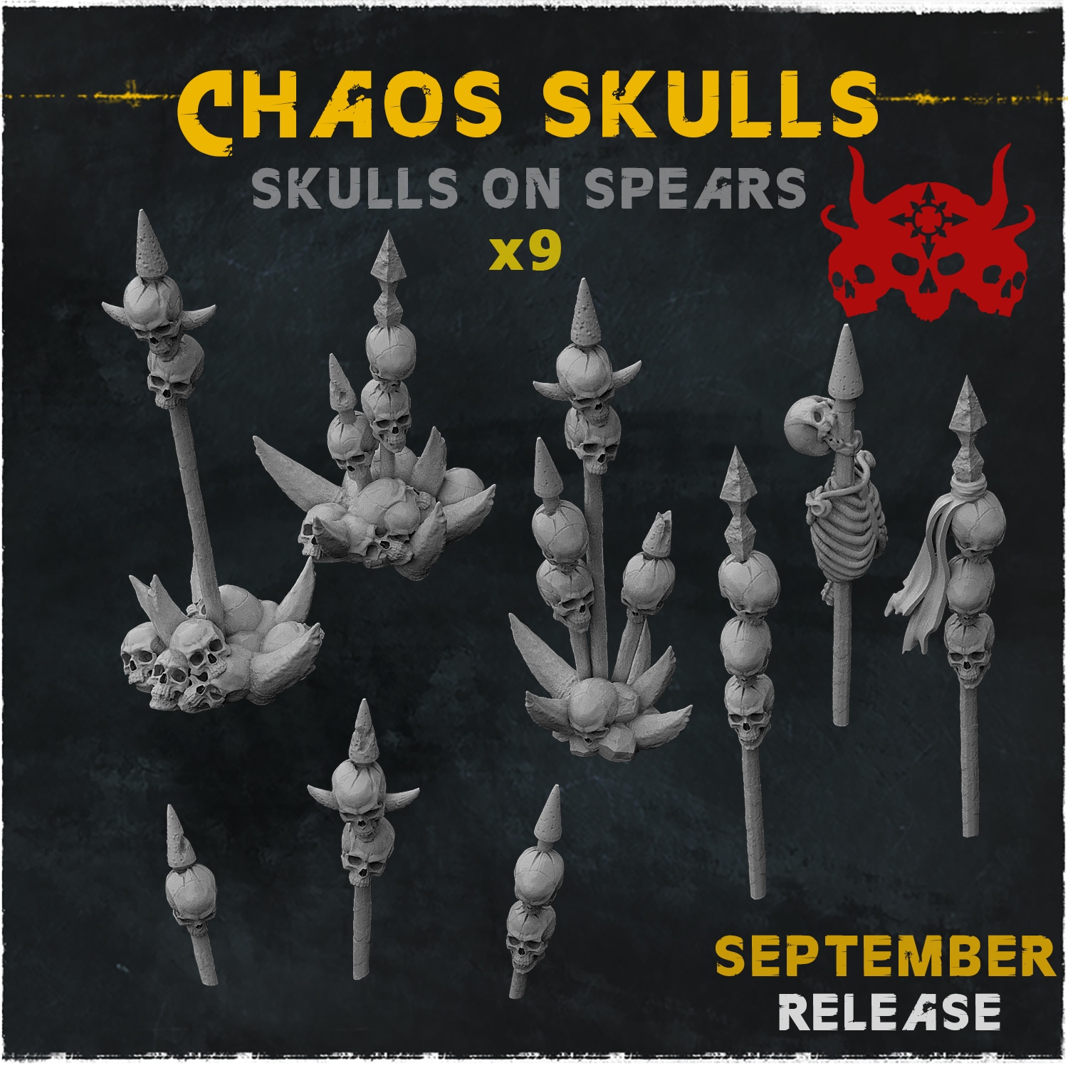 Chaos Skulls Skulls on Spears - Unpainted Resin - image 1