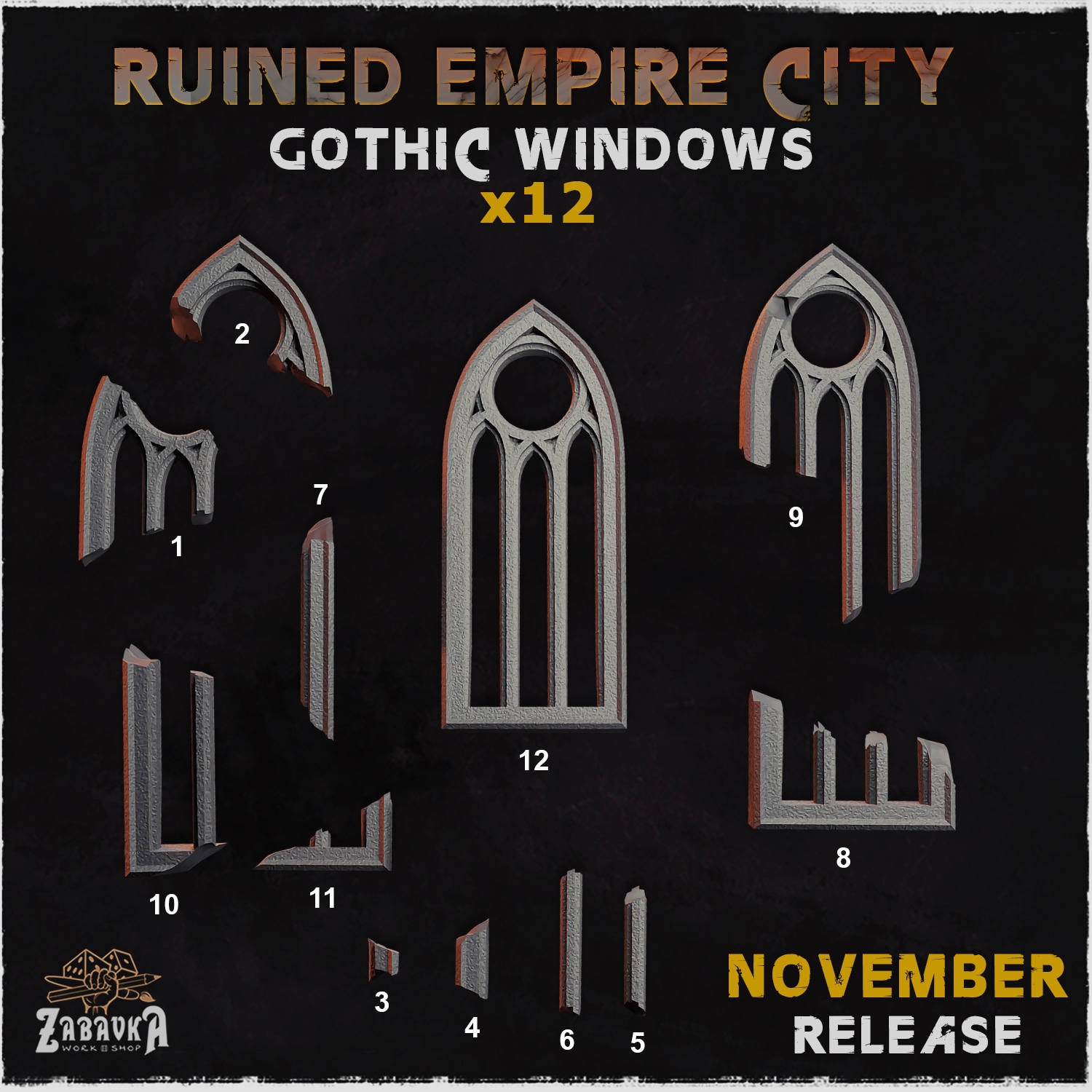 Ruined Empire City Gothic Windows - Unpainted Resin - image 1