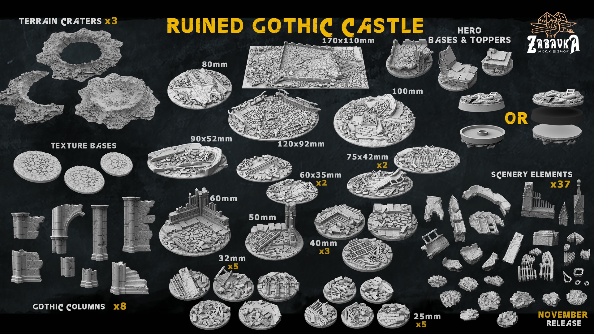 Ruined Gothic Castle Texture Bases - Unpainted Resin - image 1