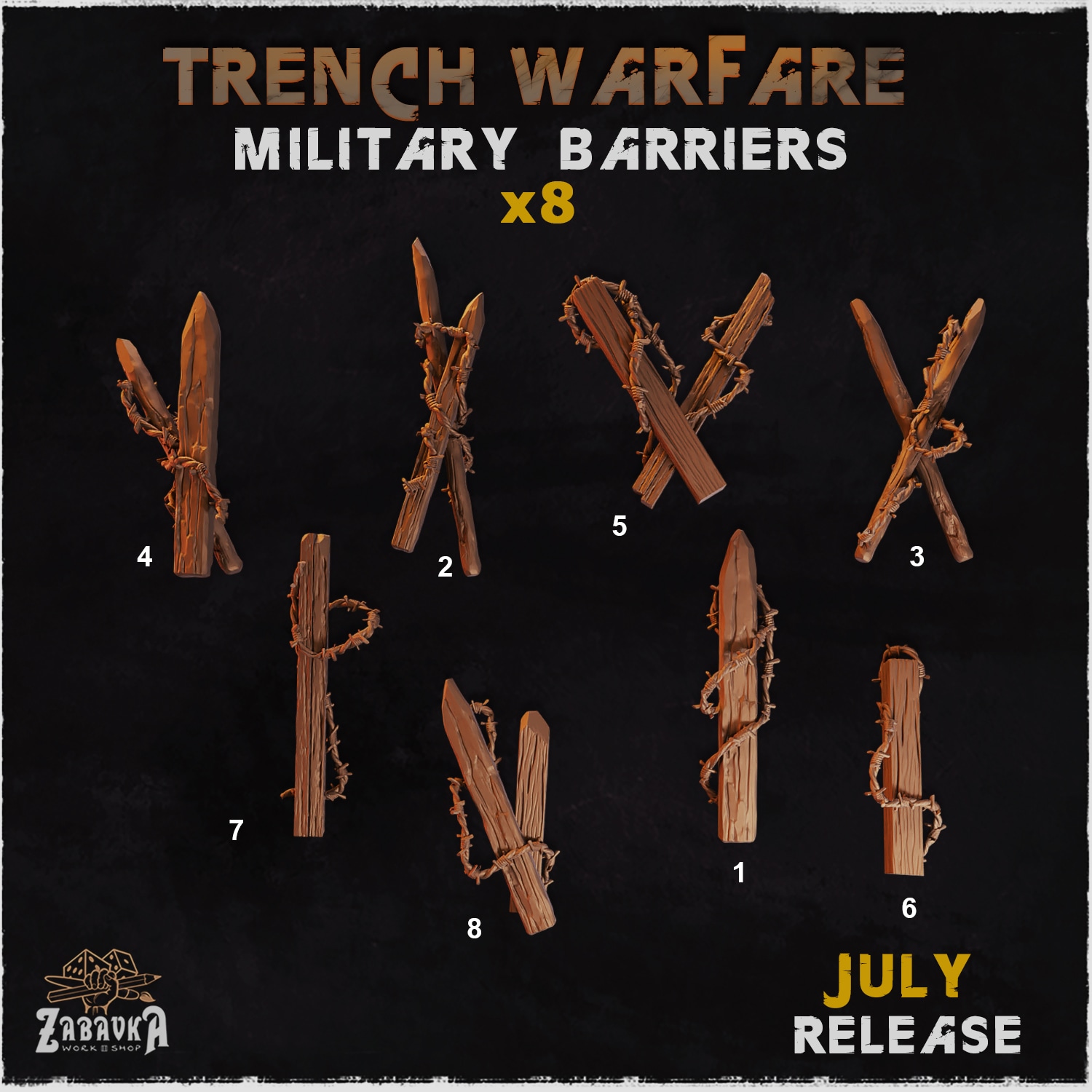 Trench Warfare Military Barriers - Unpainted Resin - image 1