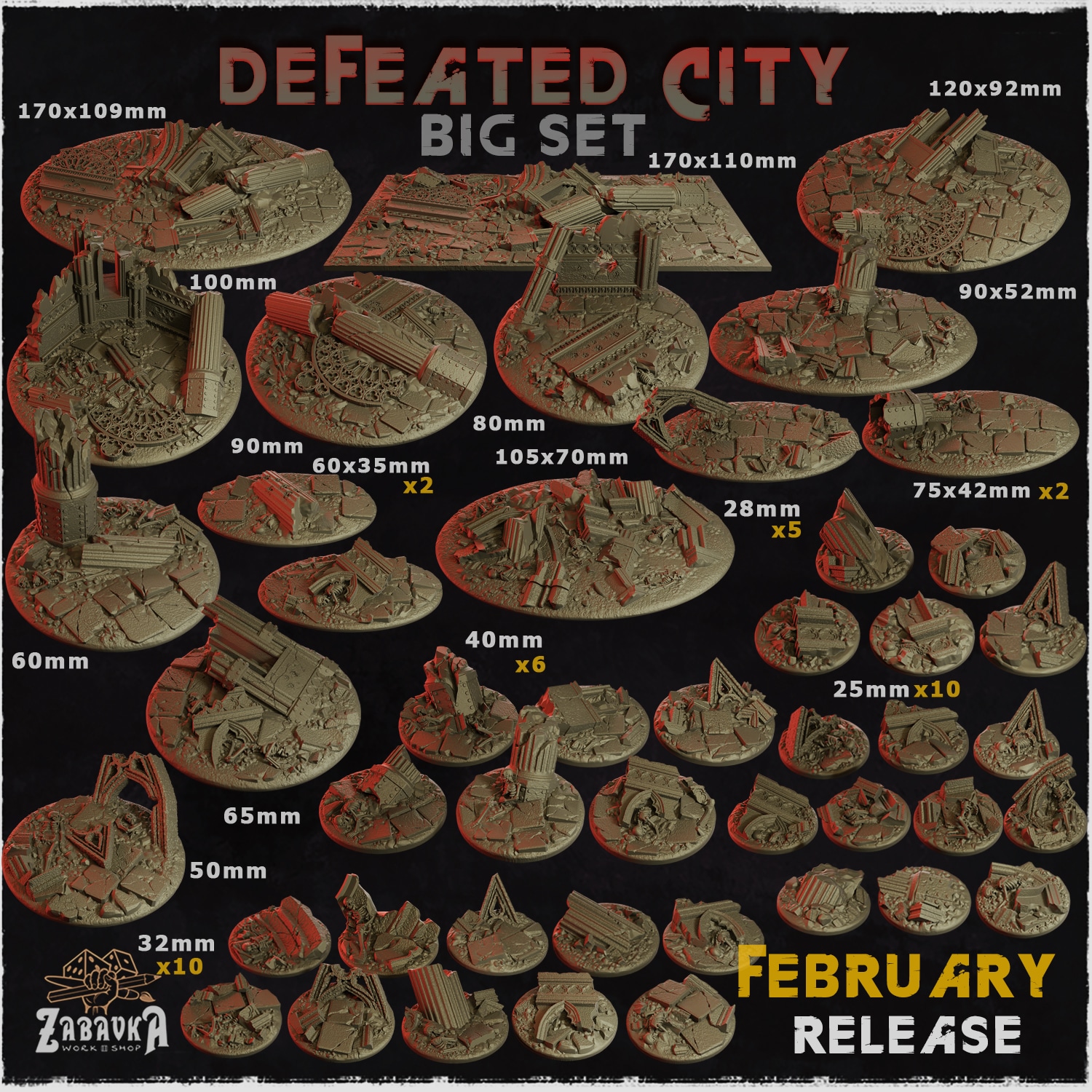 Defeated City Bases & Toppers - Unpainted Resin - image 1