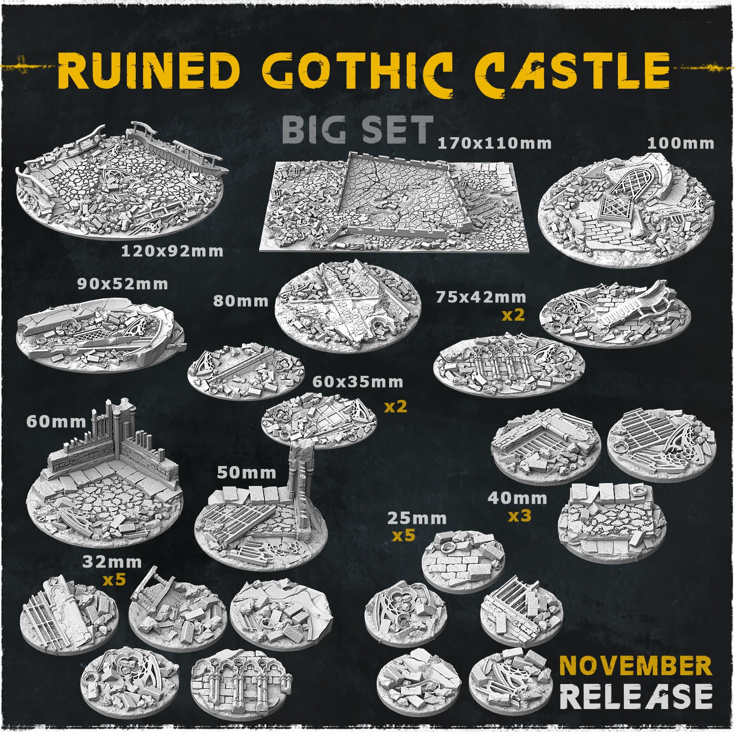 Ruined Gothic Castle Bases & Toppers - Unpainted Resin - image 1