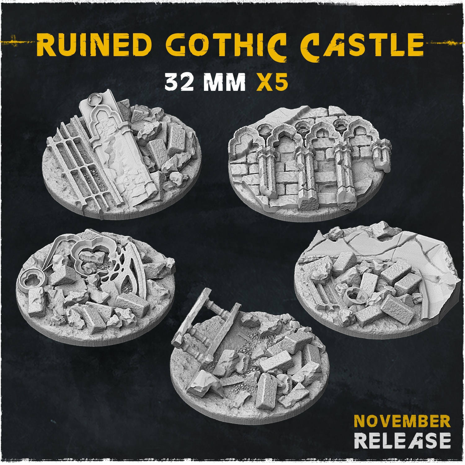 Ruined Gothic Castle Bases & Toppers - Unpainted Resin - image 4