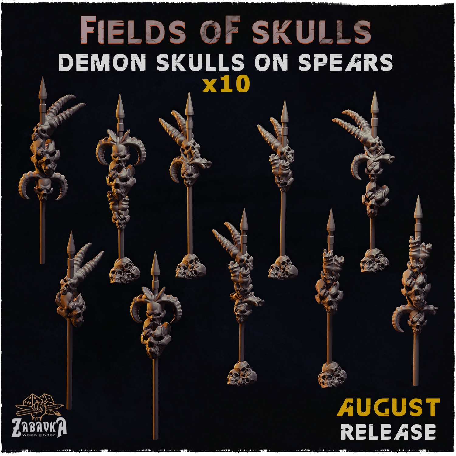 Fields of Skulls Demon Skulls on Spears - Unpainted Resin - image 1